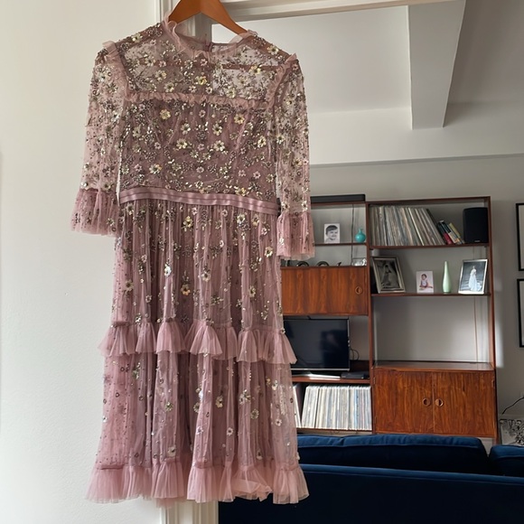 NWT Needle & Thread Pink Embellished Midi Dress - Picture 2 of 11